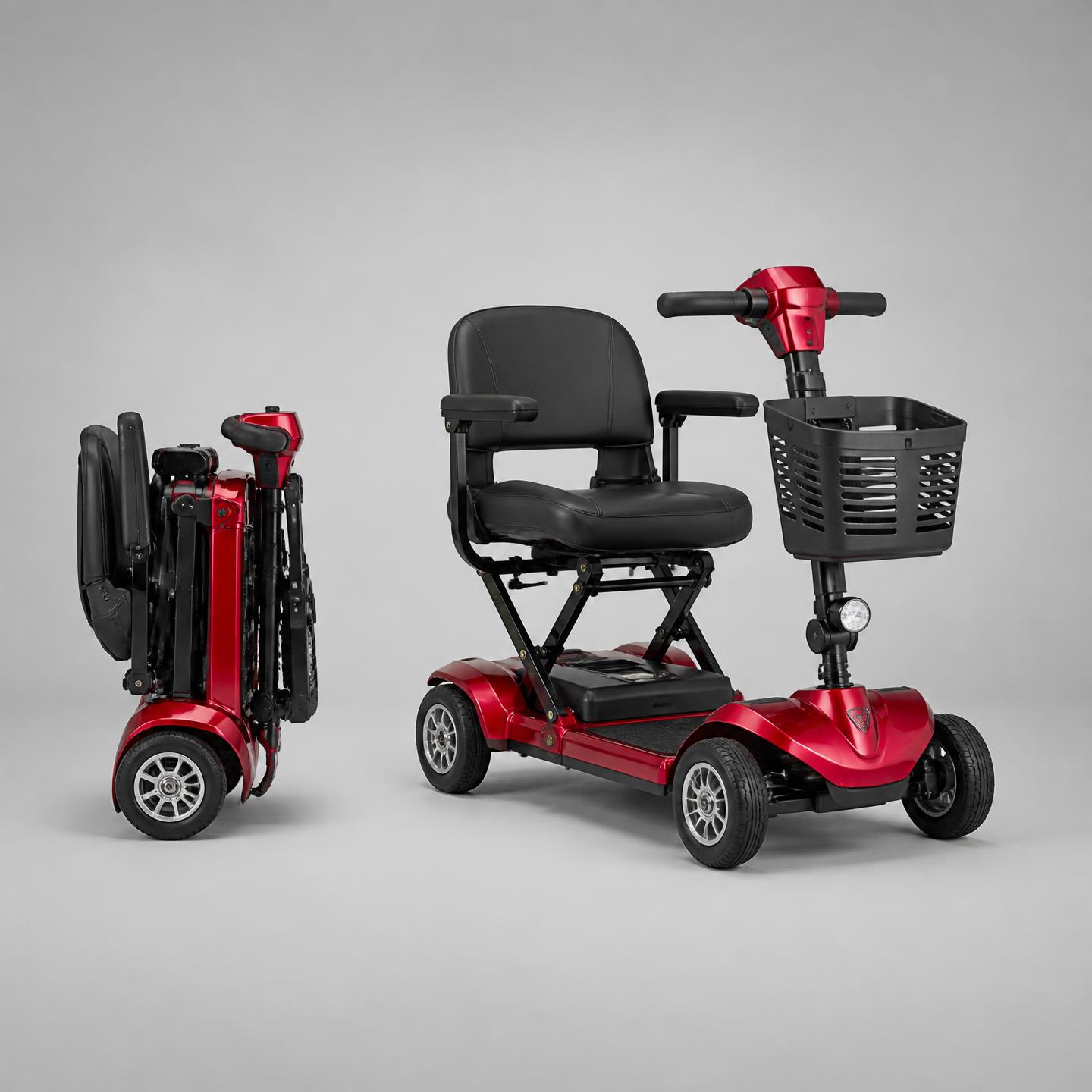 Folded mobility scooter loaded neatly into an SUV trunk